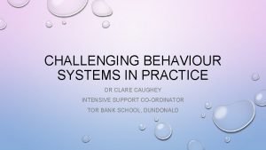 CHALLENGING BEHAVIOUR SYSTEMS IN PRACTICE DR CLARE CAUGHEY