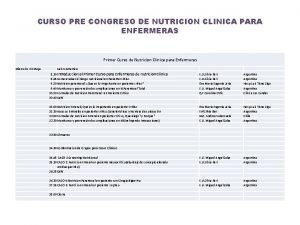 CURSO PRE CONGRESO DE NUTRICION CLINICA PARA ENFERMERAS