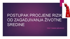 POSTUPAK PROCJENE RIZIKA OD ZAGADJIVANJA IVOTNE SREDINE PROF