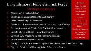 Lake Elsinore Homeless Task Force Strategic Objectives 1