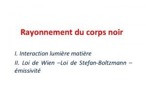 Rayonnement du corps noir I Interaction lumire matire