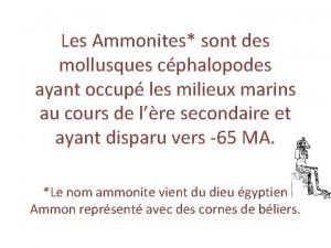 Les Ammonites sont des mollusques cphalopodes ayant occup