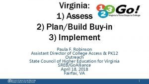 Virginia 1 Assess 2 PlanBuild Buyin 3 Implement
