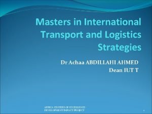 Masters in International Transport and Logistics Strategies Dr