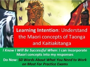 Learning Intention Understand the Maori concepts of Taonga