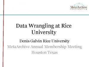 Data Wrangling at Rice University Denis Galvin Rice