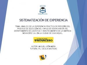 SISTEMATIZACIN DE EXPERIENCIA TEMA ANALISIS DE LA EXPERIENCIA