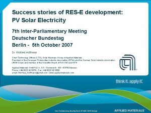 Success stories of RESE development PV Solar Electricity