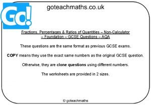 Fractions Percentages Ratios of Quantities NonCalculator Foundation GCSE