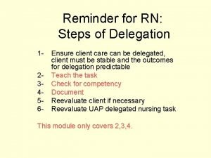 Reminder for RN Steps of Delegation 123456 Ensure