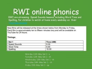 RWI online phonics RWI are streaming Speed Sounds