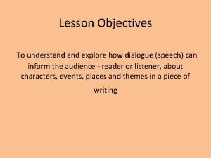 Lesson Objectives To understand explore how dialogue speech