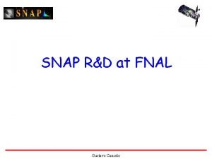 SNAP RD at FNAL Gustavo Cancelo Overview SNAP