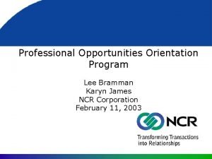 Professional Opportunities Orientation Program Lee Bramman Karyn James