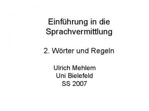 Einfhrung in die Sprachvermittlung 2 Wrter und Regeln