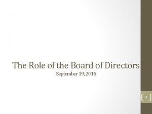 The Role of the Board of Directors September