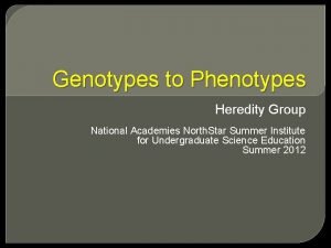 Genotypes to Phenotypes Heredity Group National Academies North