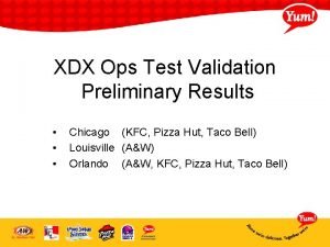 XDX Ops Test Validation Preliminary Results Chicago KFC