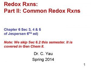 Redox Rxns Part II Common Redox Rxns Chapter