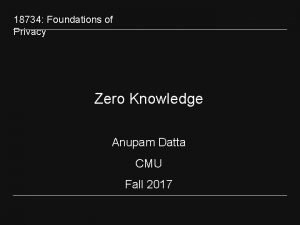 18734 Foundations of Privacy Zero Knowledge Anupam Datta