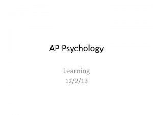 AP Psychology Learning 12213 Learning Any relatively permanent