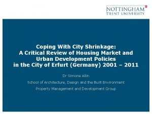 Coping With City Shrinkage A Critical Review of