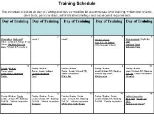 Training Schedule This schedule is based on day Training Schedule This schedule is based on day