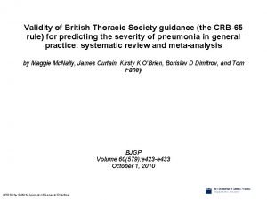 Validity of British Thoracic Society guidance the CRB65