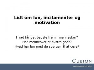 Lidt om ln incitamenter og motivation Hvad fr