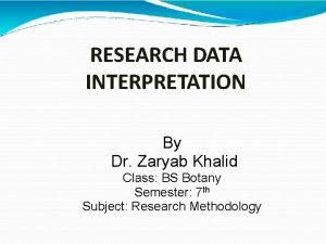 RESEARCH DATA INTERPRETATION By Dr Zaryab Khalid Class