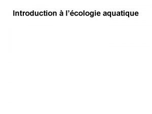 Introduction lcologie aquatique 1 Ruisseau milieu homogne ou