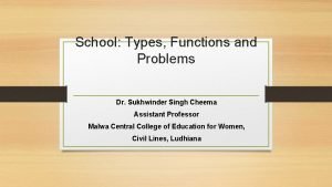 School Types Functions and Problems Dr Sukhwinder Singh