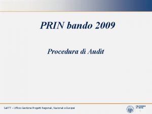 PRIN bando 2009 Procedura di Audit Sa RTT