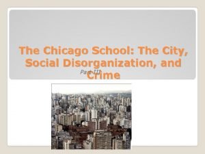 The Chicago School The City Social Disorganization and