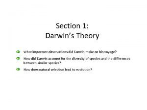 Changes Over Time Section 1 Darwins Theory What
