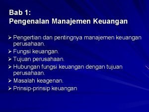 Bab 1 Pengenalan Manajemen Keuangan Pengertian dan pentingnya