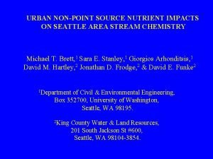 URBAN NONPOINT SOURCE NUTRIENT IMPACTS ON SEATTLE AREA