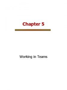 Chapter 5 Working in Teams Chapter Outline n