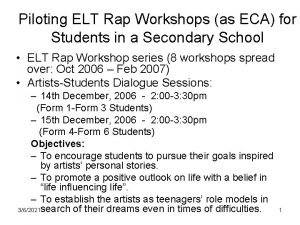 Piloting ELT Rap Workshops as ECA for Students