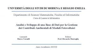 UNIVERSIT DEGLI STUDI DI MODENA E REGGIO EMILIA