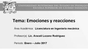 Tema Emociones y reacciones rea Acadmica Licenciatura en