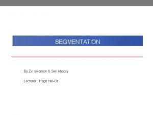 SEGMENTATION By Zvi solomon Seri khoury Lecturer Hagit