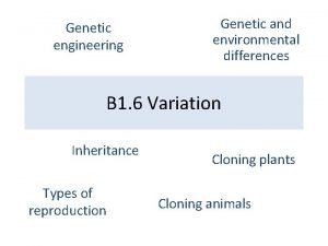 Genetic engineering Genetic and environmental differences B 1