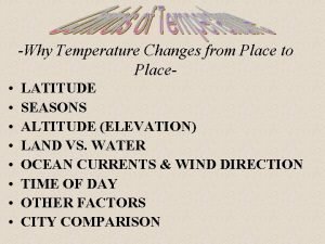 Why Temperature Changes from Place to Place LATITUDE