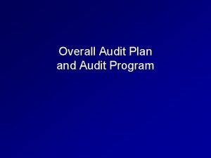 Overall Audit Plan and Audit Program Learning Objective