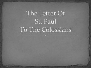 Letter of st paul to the colossians