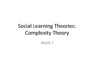 Social Learning Theories Complexity Theory Week 7 Tonight