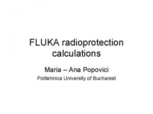 FLUKA radioprotection calculations Maria Ana Popovici Politehnica University