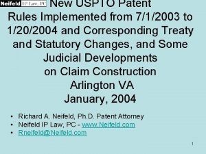 New USPTO Patent Rules Implemented from 712003 to