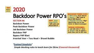 SEE NEW 2019 2020 Backdoor Power RPOs NEW